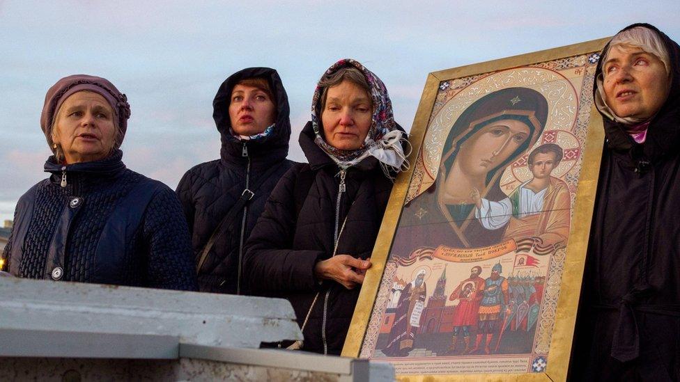 Members of the Warriors of Life movement on a procession in favour of a ban on abortion