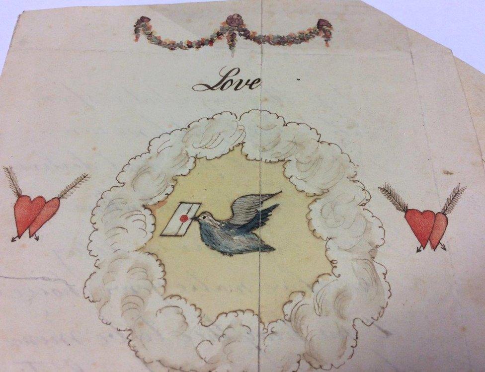 Valentine card dating back to circa 1790