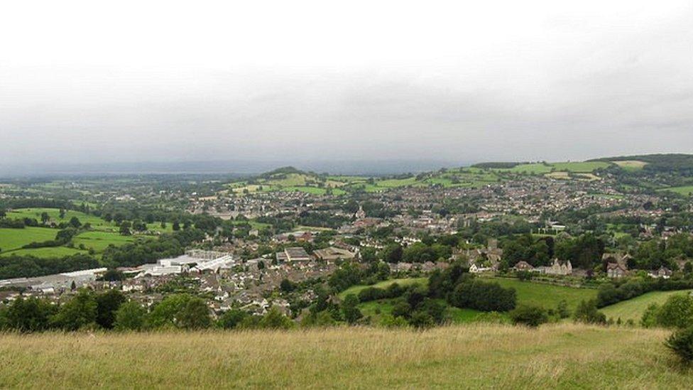 view of Stroud nestled in the countryside