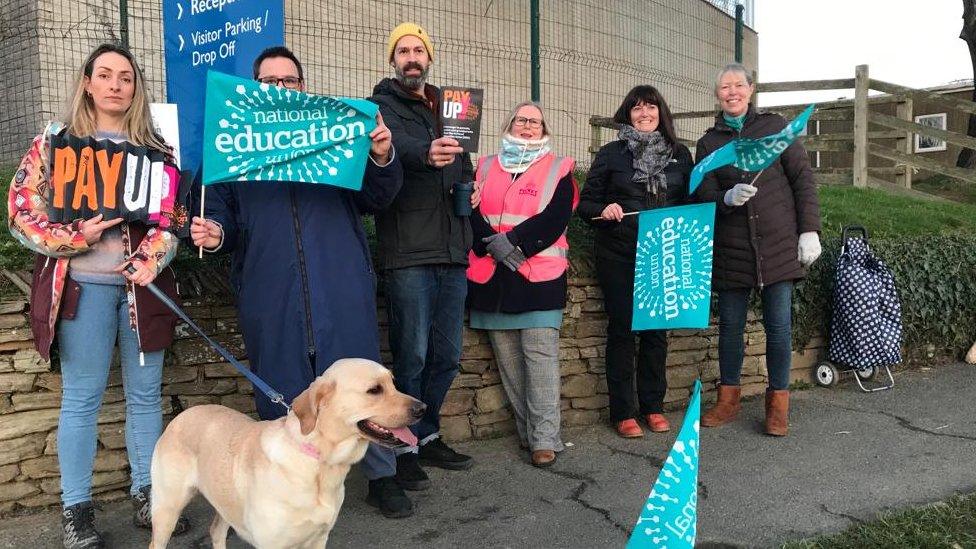 Teachers on strike at Newquay Tretherras School in Newquay, Cornwall