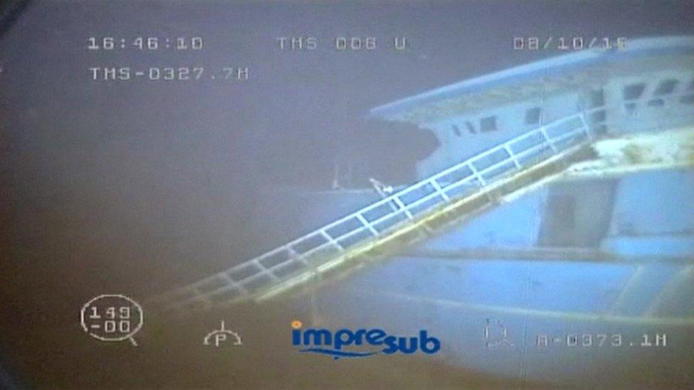 A still from underwater footage of the sunk vessel