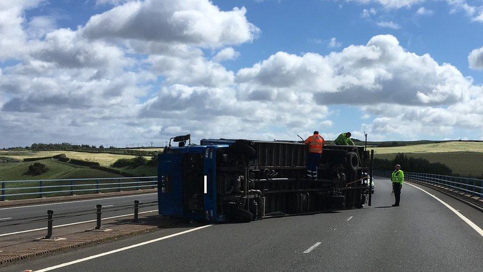 Overturned lorry