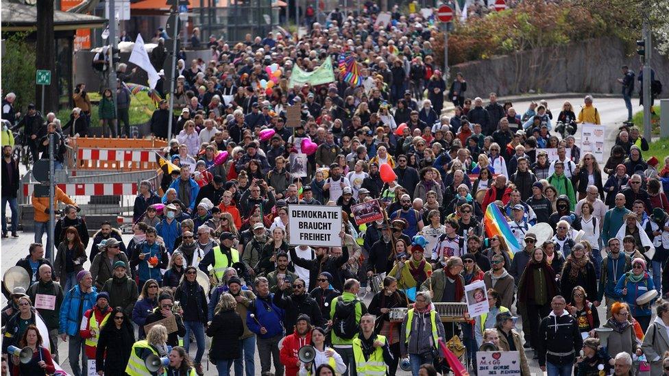 A Querdenken march in Stuttgart