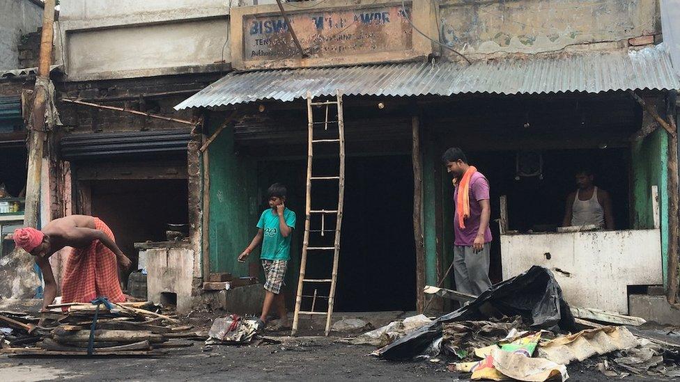 Shops burnt in the riots