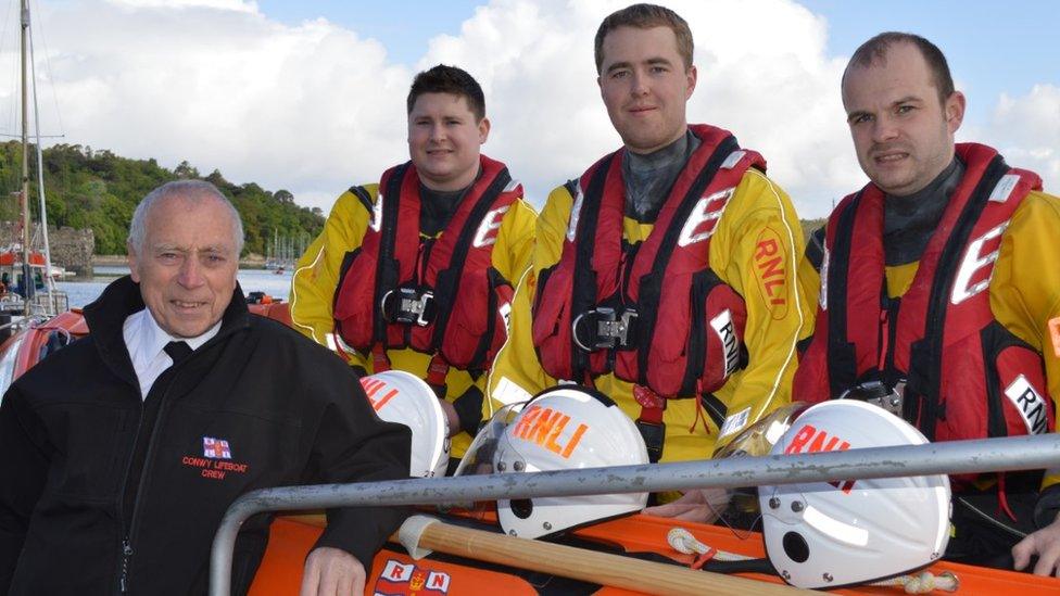 Trevor Jones and RNLI volunteers Mike Thomas, Danny-Lee Davies and Alan Flood