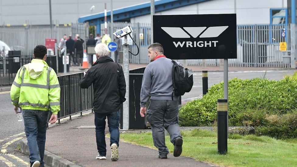 Staff entering Wrightbus in Ballymena