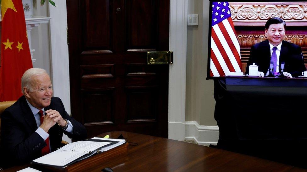 U.S. President Biden speaks virtually with Chinese leader Xi from the White House in Washington