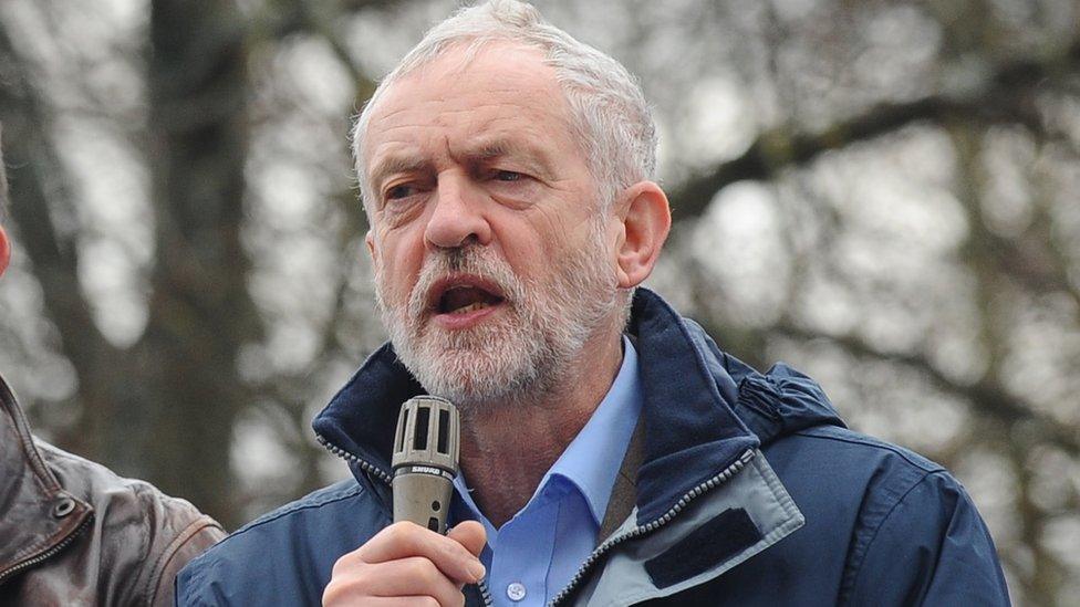 Jeremy Corbyn addressing campaigners in Cardiff