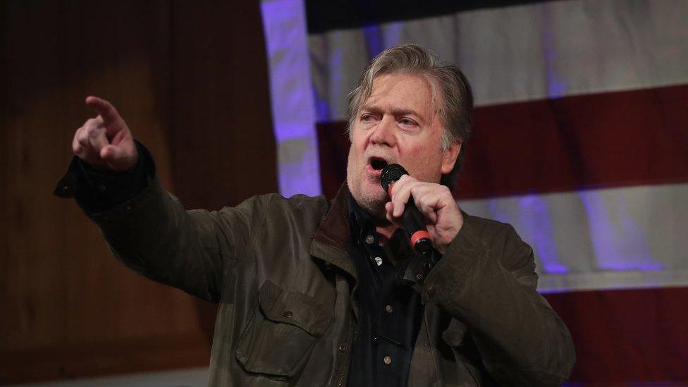 Steve Bannon campaigns for Roy Moore in Alabama.