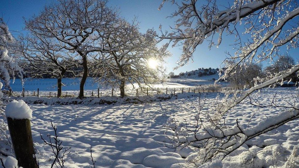 Snow scene at Penderyn in the Cynon Valley