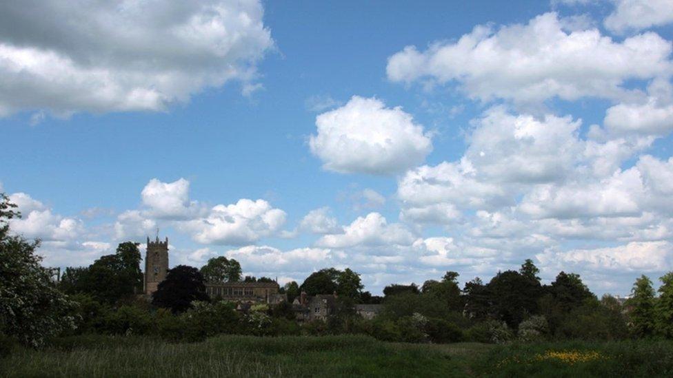 St Peter's Church and surrounding buildings in Winchcombe, Gloucestershire, a village in the Cotswolds