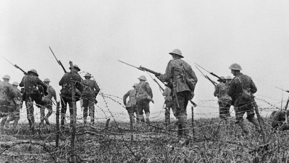 Troops going over the top at the Somme