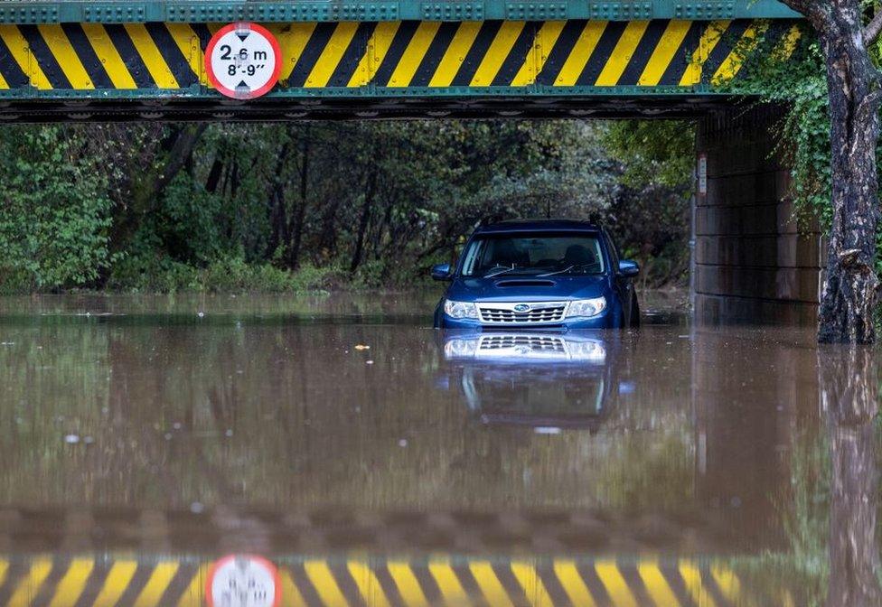 Water covered car