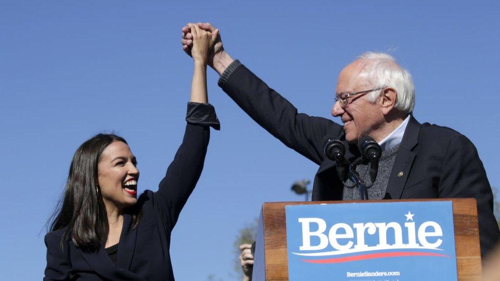 Alexandria Ocasio-Cortez and Bernie Sanders