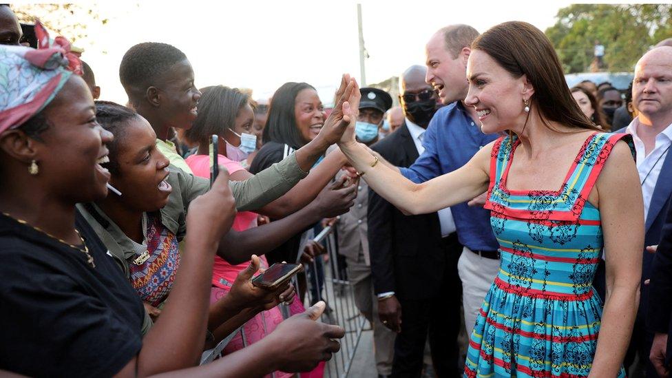 The Duke and Duchess of Cambridge meet members of the public during their visit to Jamaica