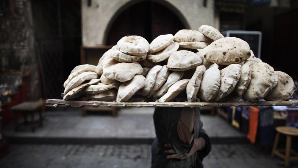 Pitta bread on a tray