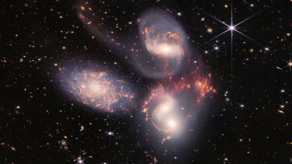 Five galaxies, with stars, taken on James Webb