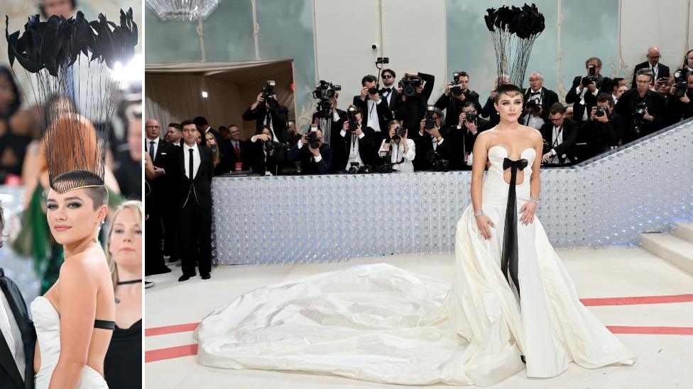 Florence Pugh attends The 2023 Met Gala Celebrating "Karl Lagerfeld: A Line Of Beauty" at The Metropolitan Museum of Art on May 01, 2023 in New York City