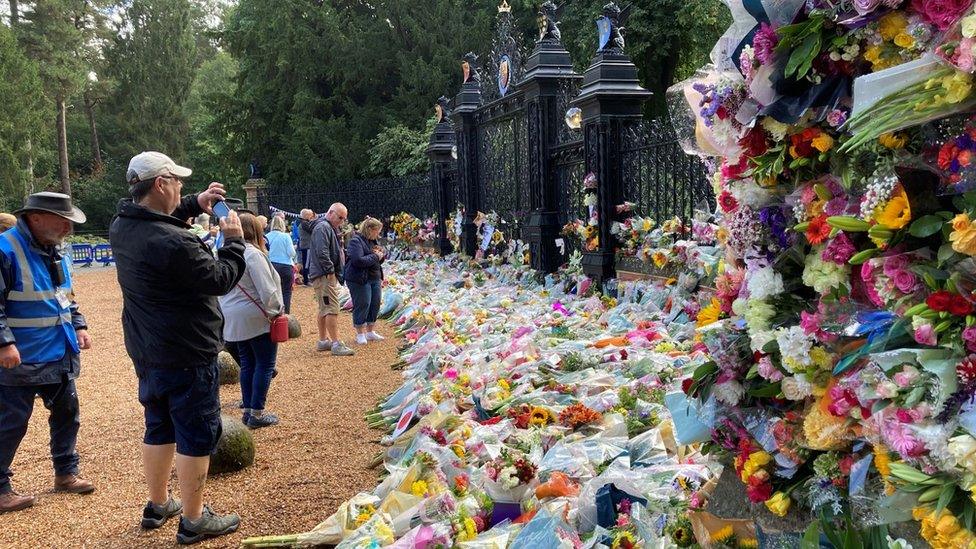 Floral tributes to the Queen at Sandringham. Norfolk