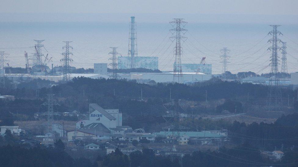 View of Fukushima nuclear plant from a nearby town