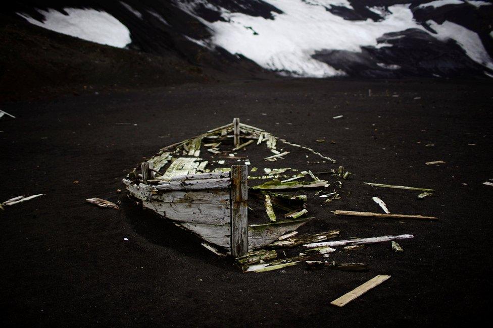 A derelict wooden boat