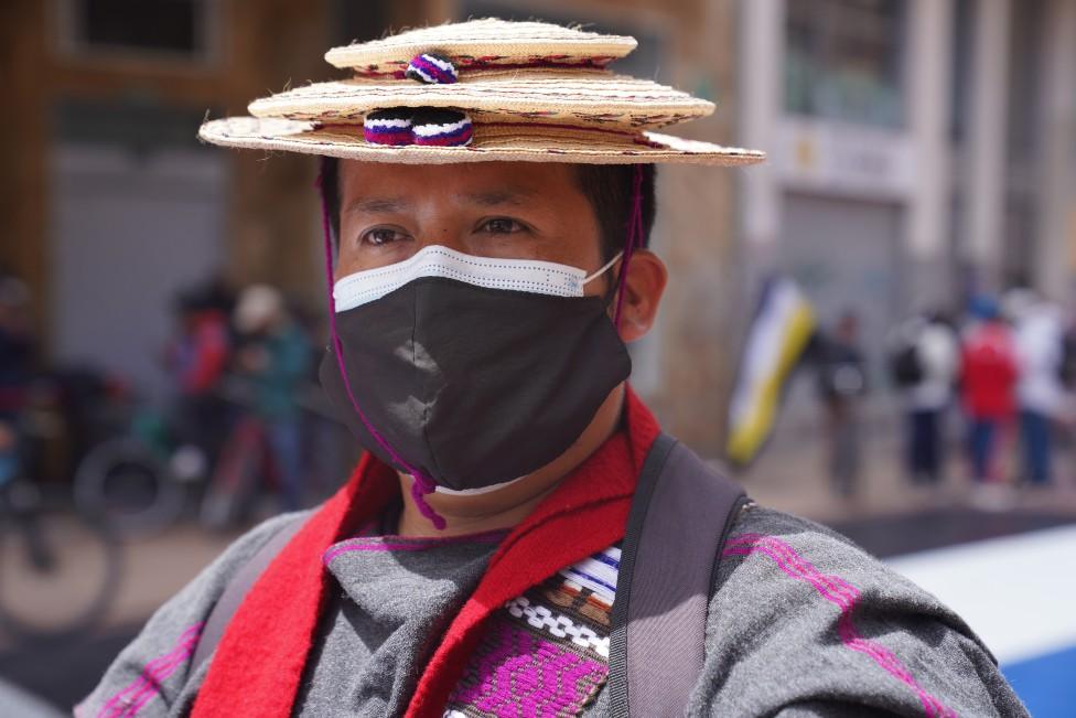 Miguel Morales at a protest in Bogotá on 12 May