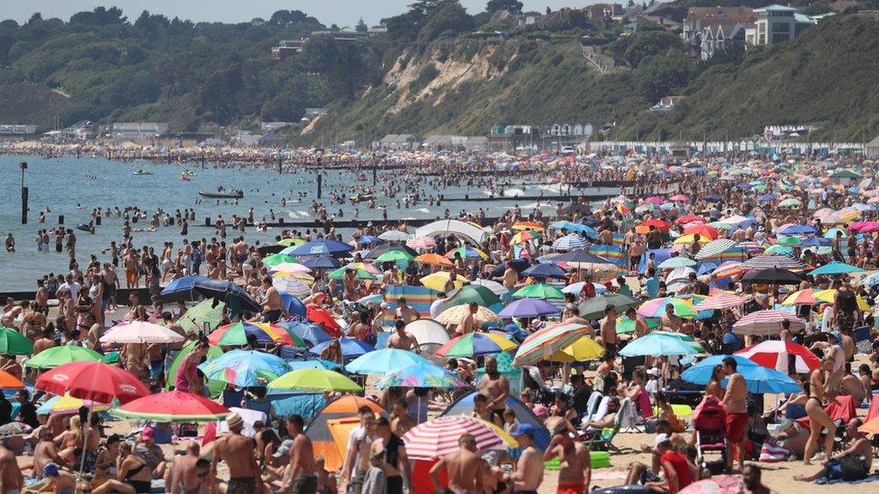 Crowded Bournemouth beach