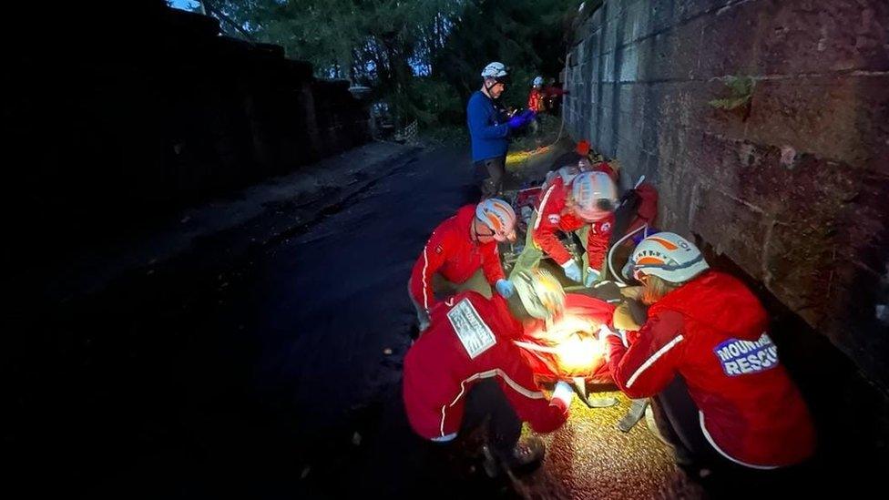 Rescue team at reservoir