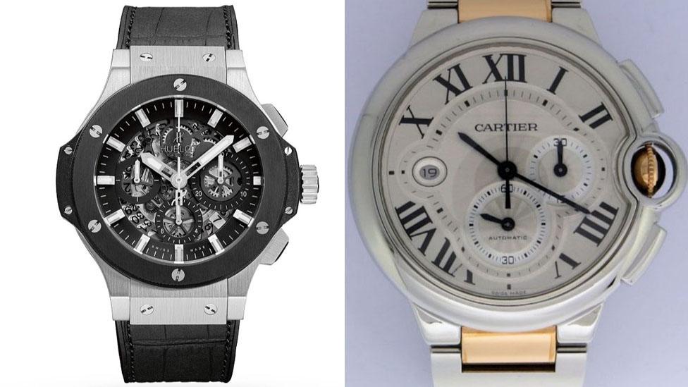 A Hublot and a Cartier watch