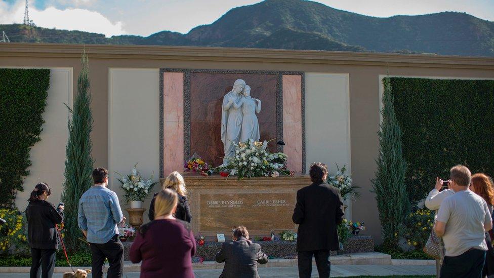 The joint grave of Debbie Reynolds and Carrie Fisher