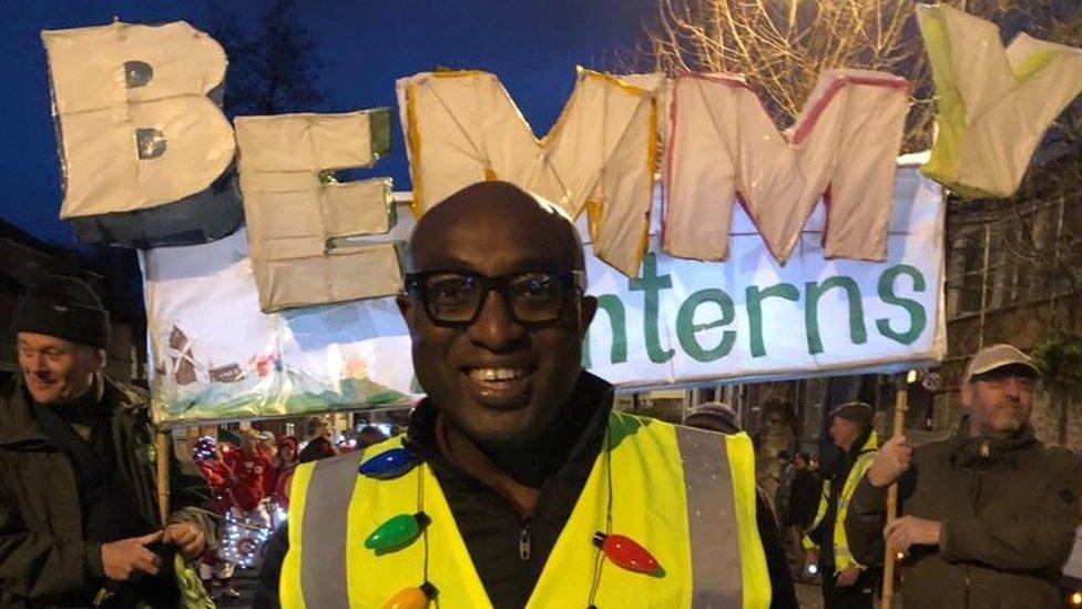 Ade Williams at the head of the Bedminster Winter Lantern Parade