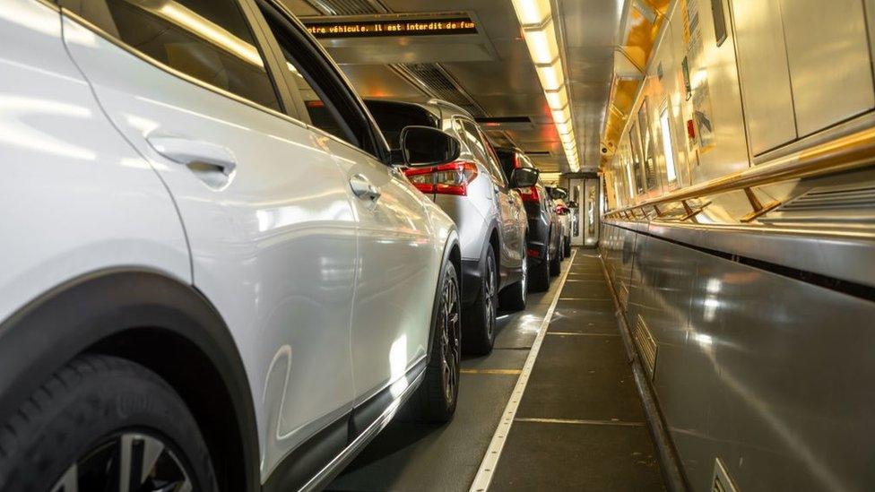 Cars on LeShuttle train