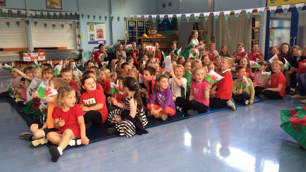 Pupils at Ysgol Glan Conwy, Conwy county, watched the game