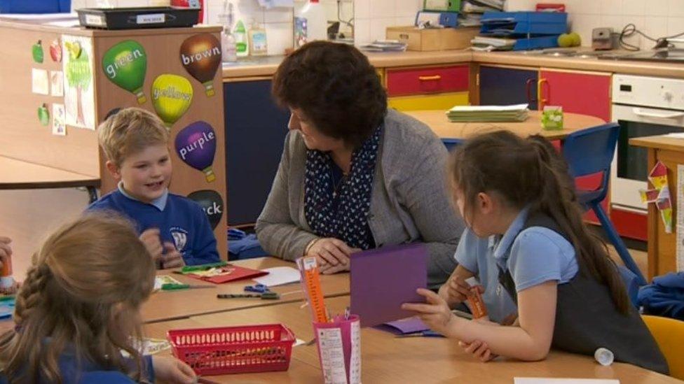 Pupils and teacher at Barkston and Syston Primary School