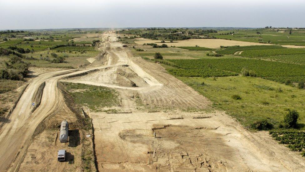 Archaeological excavation of Roman farm at Mont Ferrier site in Tourbes, France