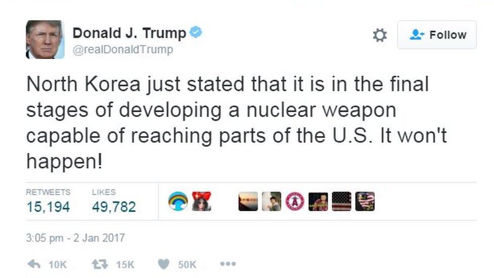 Donald Trump tweet (02 January 2017)