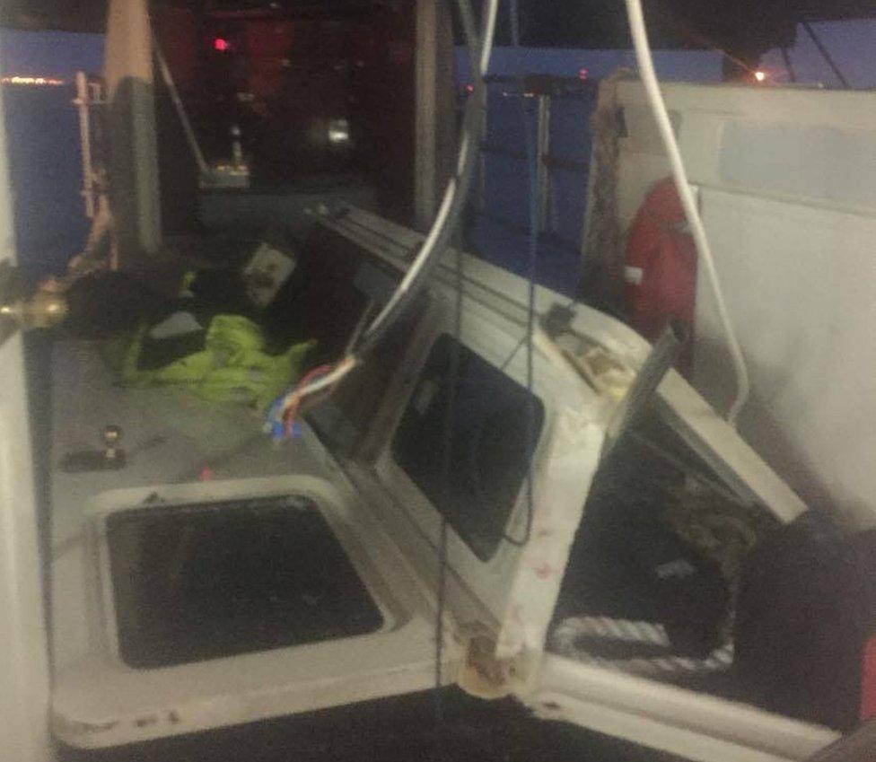 A picture taken inside the vessel's wheelhouse after the crash