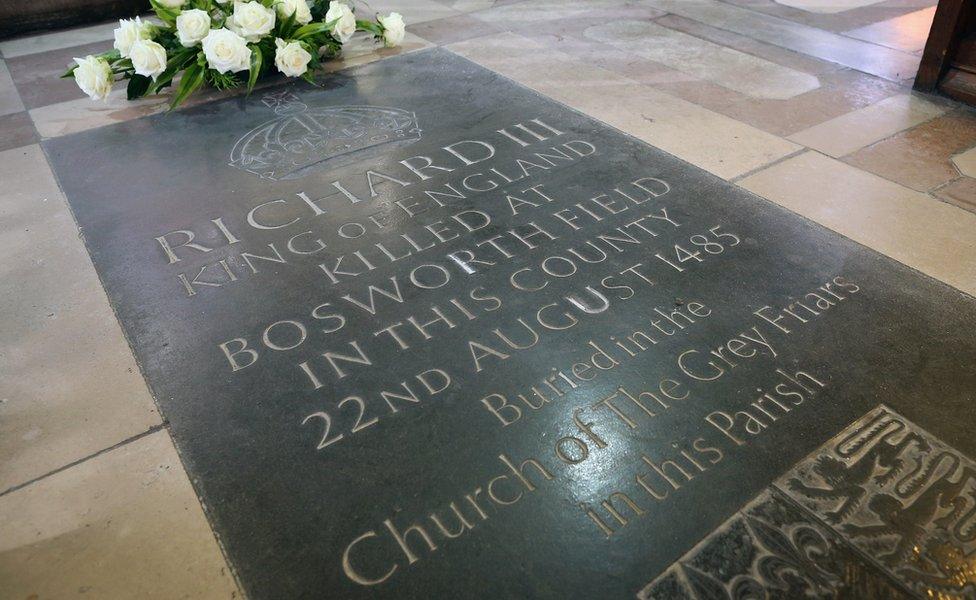 Memorial stone marking the death of King Richard III inside Leicester Catherdral