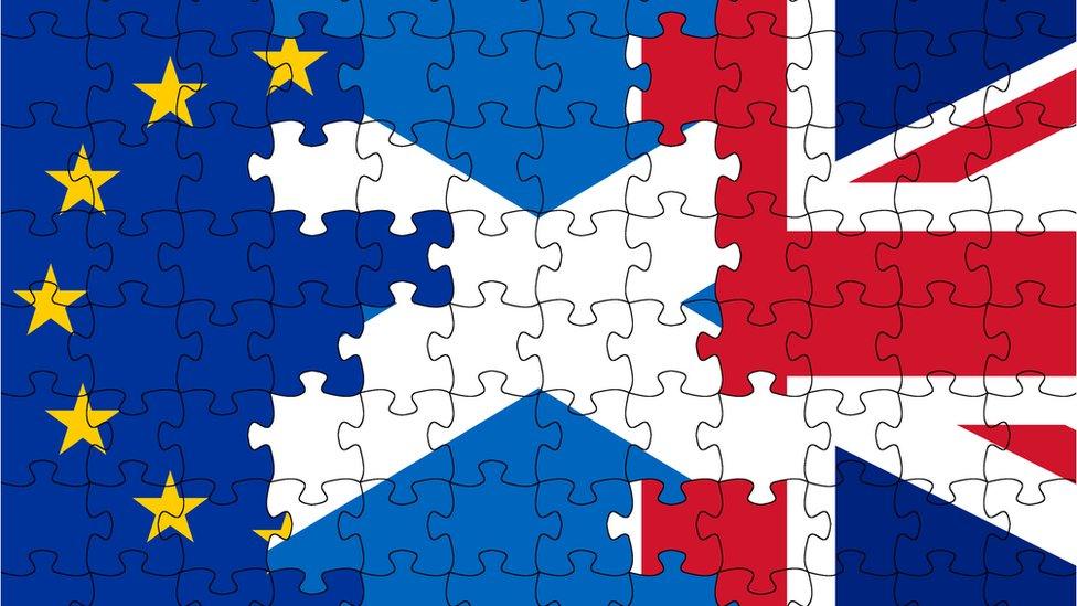 EU, Saltire and UK flags represented as jigsaw puzzle