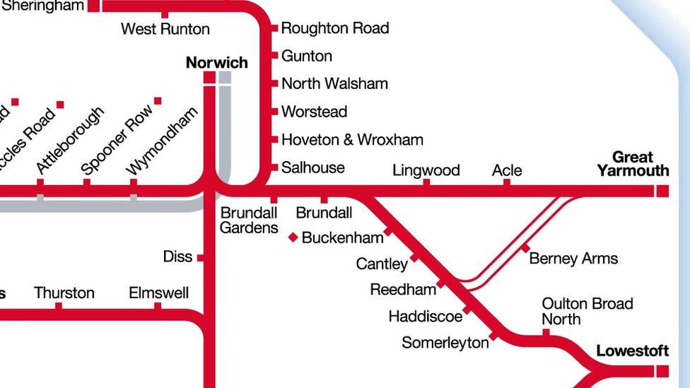 Greater Anglia route map