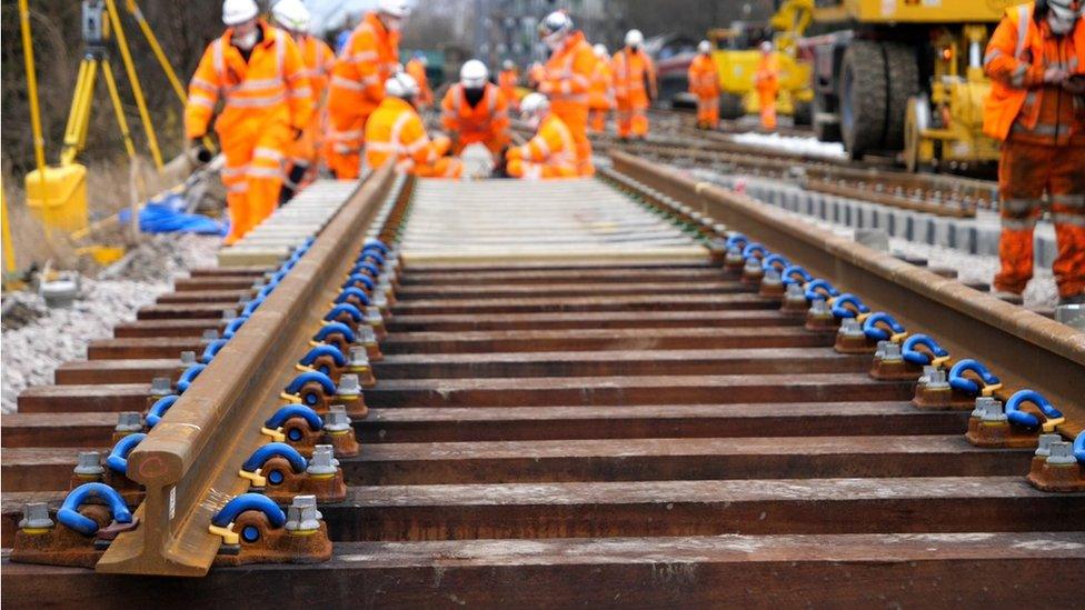 Rail engineers working on tracks