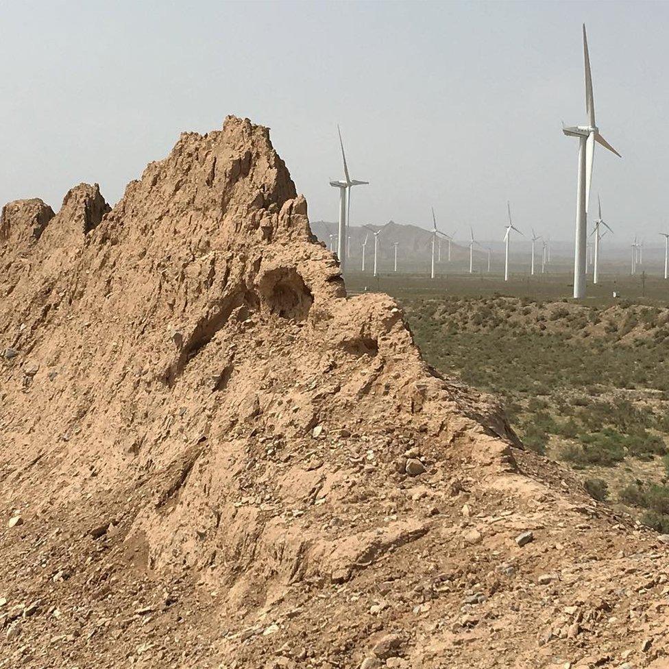 The Great Wall and wind turbines at Ningxia