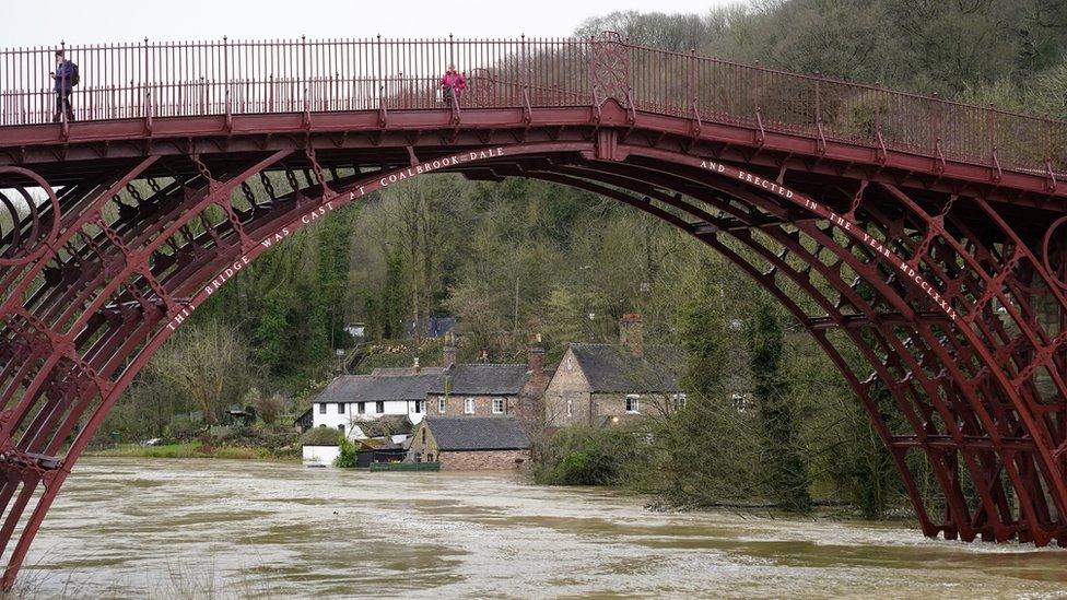 Homes are flooded on the banks of the River Seven