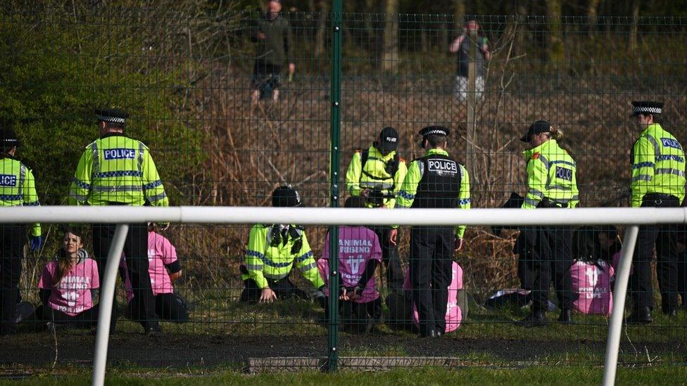 Protesters were arrested at Aintree