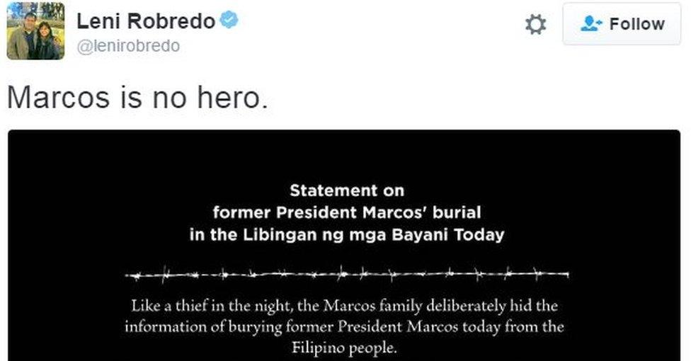 @lenirobredo tweets: "Marcos is no hero"