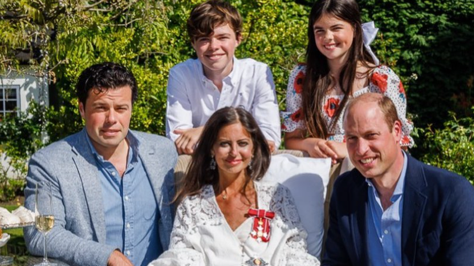 Deborah James and her family with the Duke of Cambridge