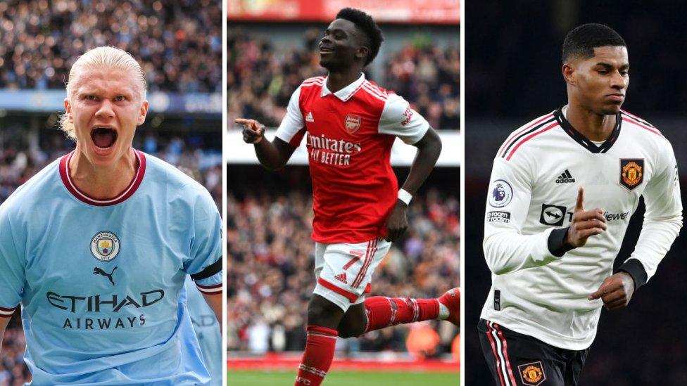 Erling Haaland, Bukayo Saka and Marcus Rashford