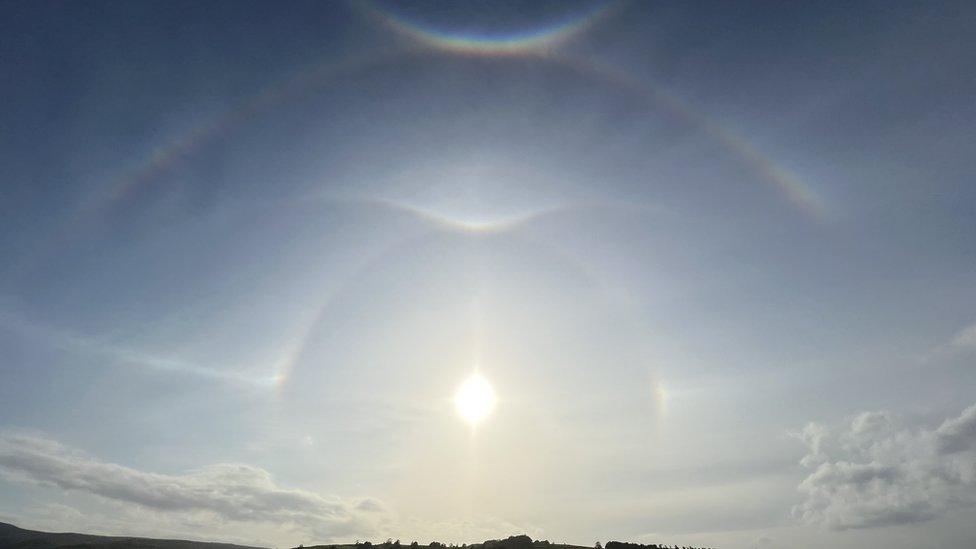 A rare sighting of haloes, arcs and sun dogs.