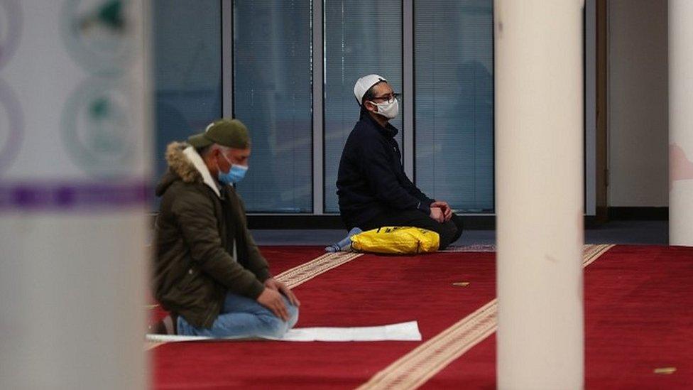 Members of the Muslim community in Oldham at the European Islamic Centre in Oldham