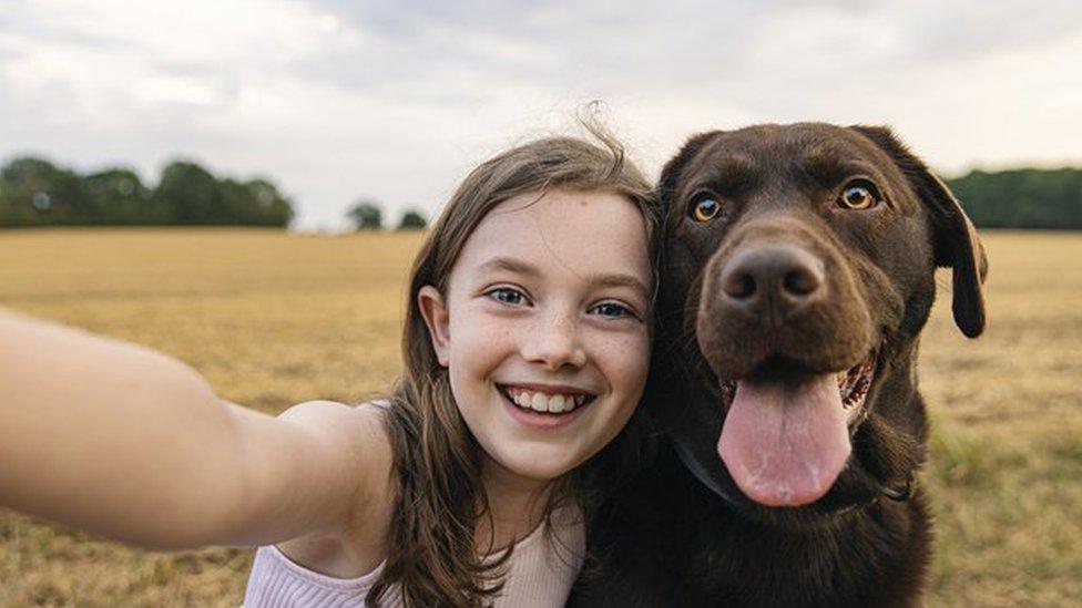 Girl and pet labrador